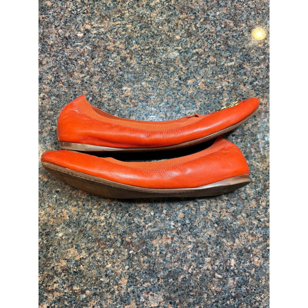 Tory Burch Women’s Orange Leather Round Toe Slip-On Ballet Flats Size 9 - Picture 5 of 16